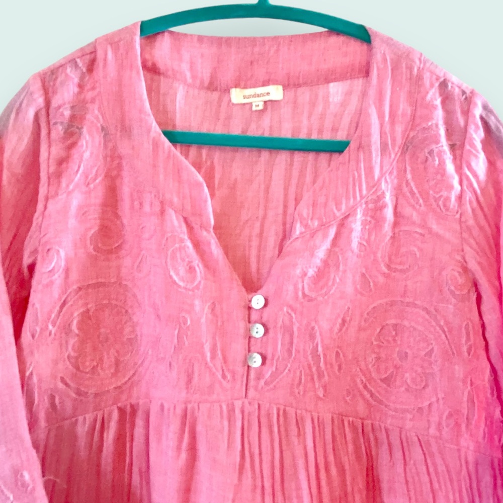 Sundance Pink Sunwashed Embroidered High Low V-Neck Tunic SZ M - Picture 3 of 12